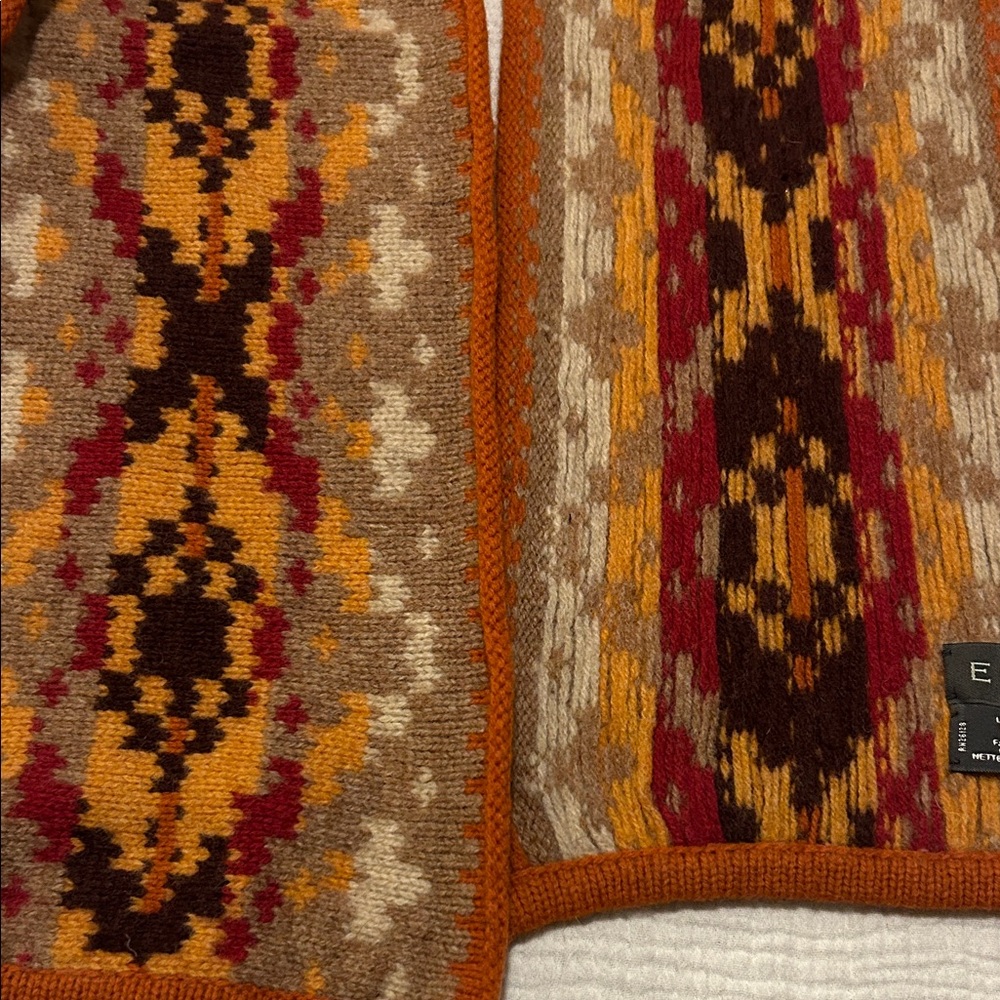 Echo Women’s Brown & Orange Knit Scarf 100% LambsWool Preppy Goblin Core Earthy - Picture 6 of 7